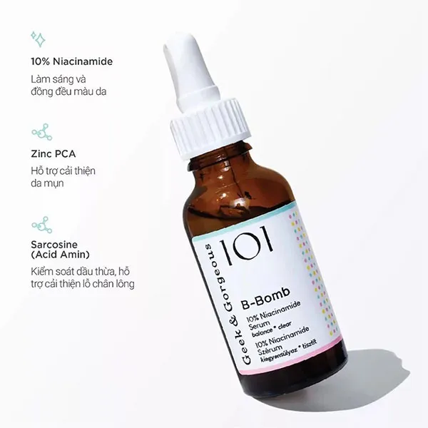 Serum Kiềm Dầu, Giảm Mụn Và Cải Thiện Lỗ Chân Lông Geek & Gorgeous B-Bomb 10% Niacinamide 30ml