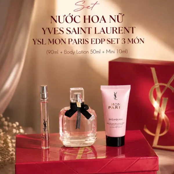 Set Nước Hoa Nữ Yves Saint Laurent YSL Mon Paris EDP (full 90ml + mini 10ml + body lotion 50ml)
