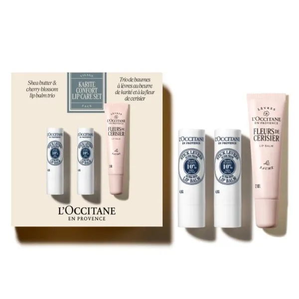 Set Son Dưỡng L'Occitane Shea Butter & Cherry Blossom Lip Balm Trio 3 Món