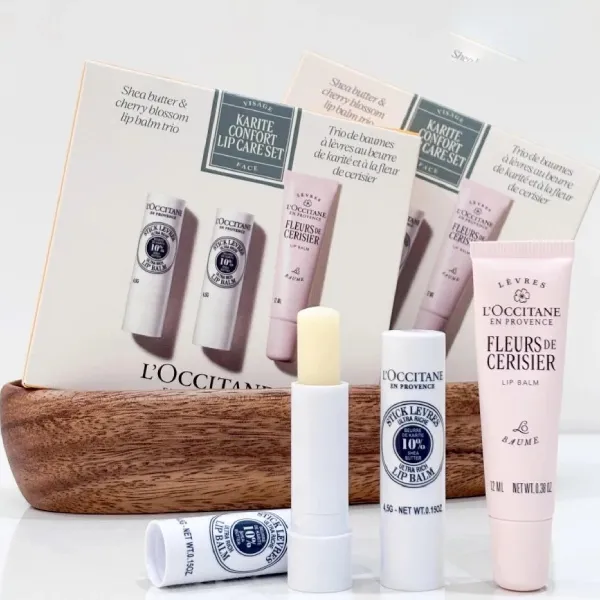 Set Son Dưỡng L'Occitane Shea Butter & Cherry Blossom Lip Balm Trio 3 Món