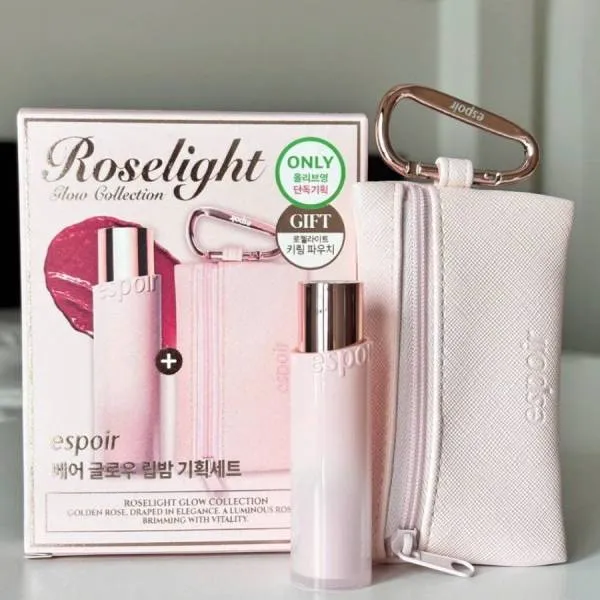 Set Son Dưỡng Môi Espoir Bare Glow Lip Balm 3g Pinch Rose + Túi Carabiner Pouch