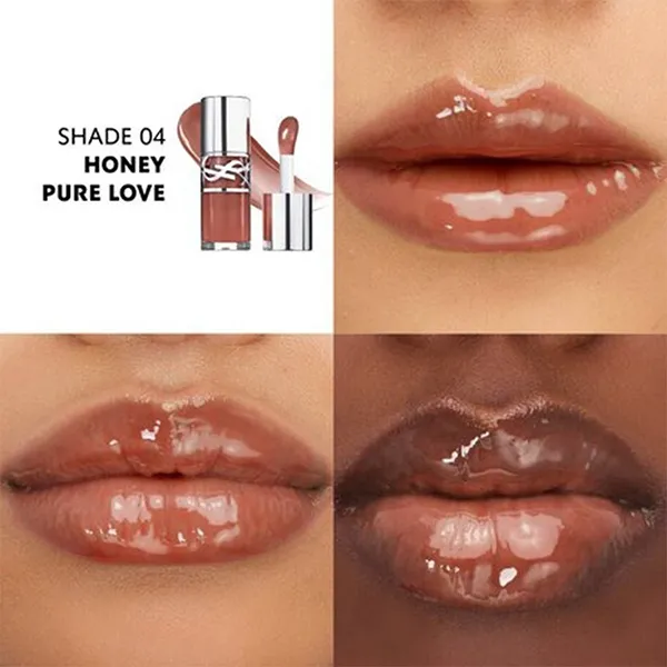 Set Son Dưỡng Yves Saint Laurent YSL Loveshine Plumping Lip Oil Gloss 04 Honey Pure Love Màu Nâu Hồng + Hộp Quà Limited