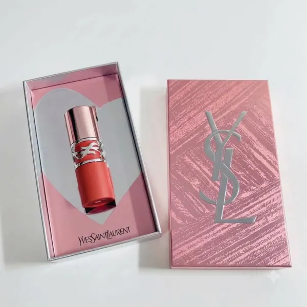 Set Son Kem YSL Lovenude Stain 520 Cinnamon Kiss Màu Đỏ Cam + Hộp Quà YSL