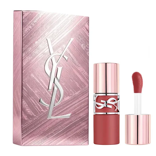 Set Son Kem Yves Saint Laurent YSL Lovenude Lip Stain 530 Cheeky Cherry Màu Đỏ Cherry + Hộp Quà Limited