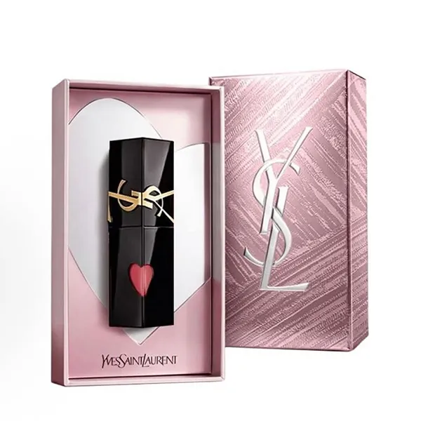 Set Son Kem Yves Saint Laurent YSL The Inks Vinyl Cream Màu 445 Ring Me Pink Hồng Đào + Hộp Quà Limited