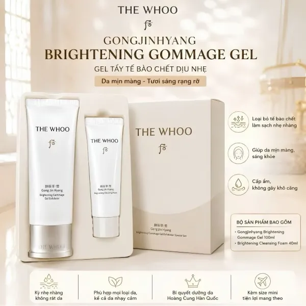 Set Tẩy Da Chết + Sữa Rửa Mặt Làm Sạch Sâu, Hỗ Trợ Làm Sáng Da Whoo Brightening Gommage Special Set 2 Món