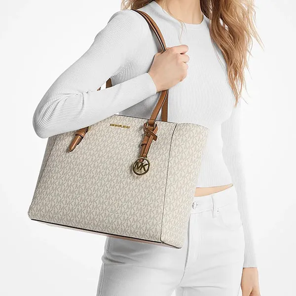 Set Túi Tote Michael Kors MK Charlotte Large 3-in-1 Signature Logo Bag 35F3GCFT9T Màu Trắng Nâu