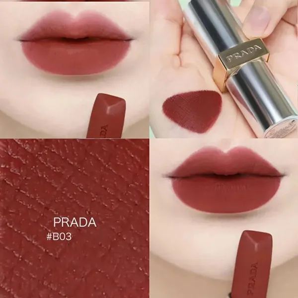 Son Lì Prada Monochrome Hyper Matte B03 Mahogany Màu Đỏ Nâu Đất