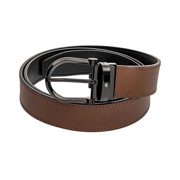 Thắt Lưng Nam Montblanc Horseshoe Haped PVD Black And Brown Two Tone Leather Strap Màu Nâu