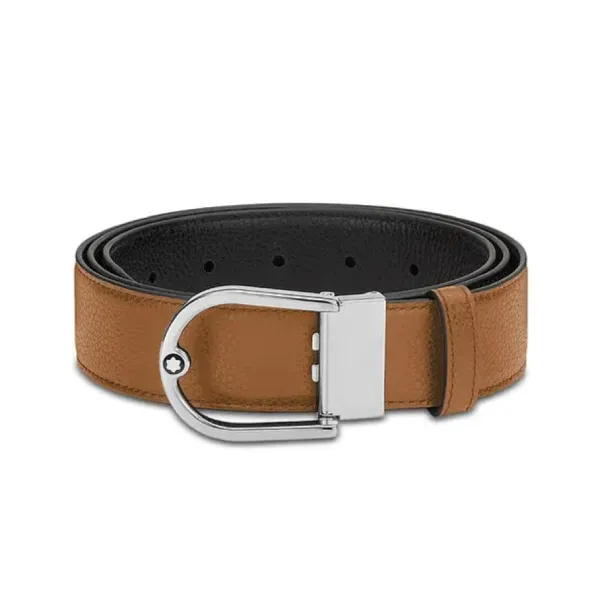 Thắt Lưng Nam Montblanc Reversible Leather Horseshoe Buckle Belt Caramel Màu Nâu