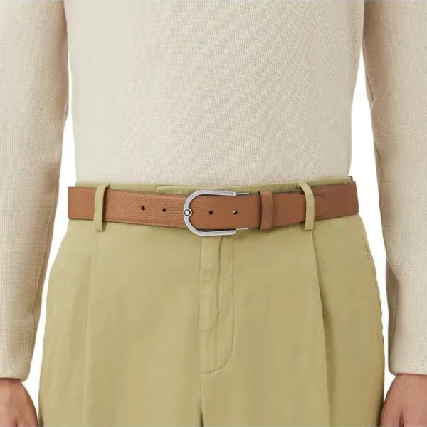 Thắt Lưng Nam Montblanc Reversible Leather Horseshoe Buckle Belt Caramel Màu Nâu