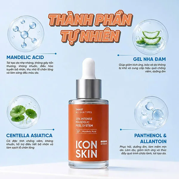Tinh Chất Peel Da Căng Sáng Bóng Icon Skin 25% Intense Mandelic Peel System 30ml