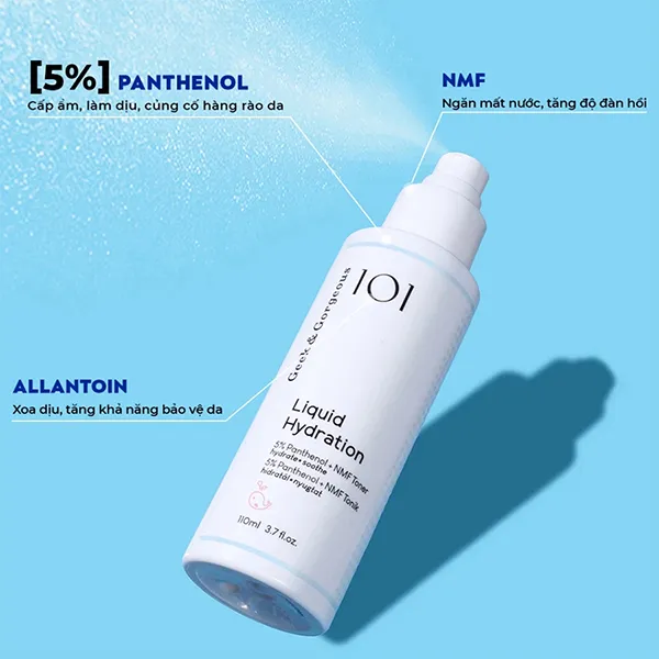 Toner Dạng Xịt Phục Hồi Cấp Ẩm Geek & Gorgeous Liquid Hydration 5% Panthenol + NMF 110ml
