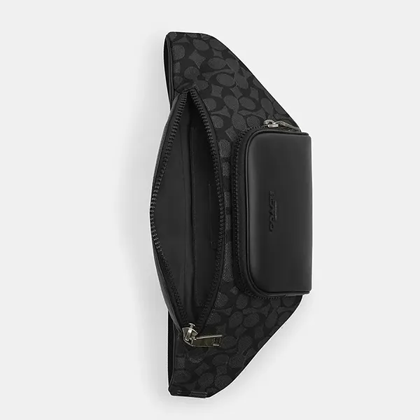 Túi Đeo Chéo Coach Racer Belt Bag In Signature Canvas CT714 Màu Đen Xám