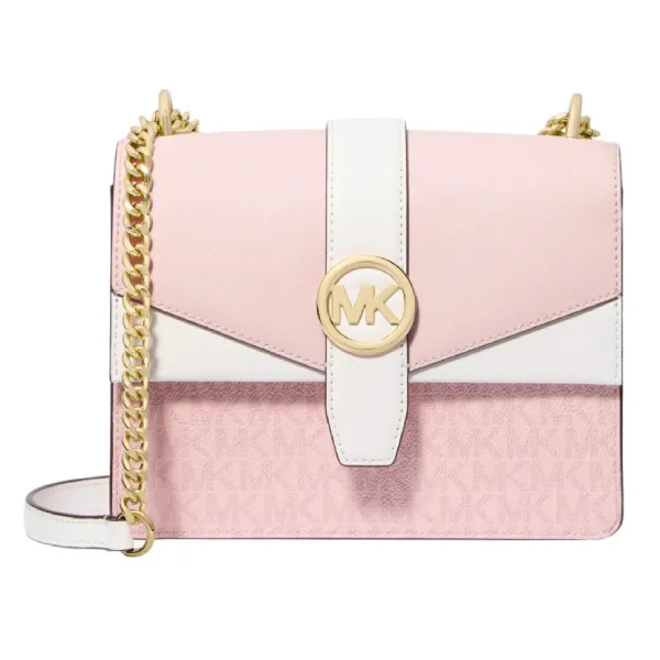Túi Đeo Chéo Nữ Michael Kors MK Greenwich Small Color-Block Signature Logo Crossbody Bag 35S5GGRC1B Màu Hồng