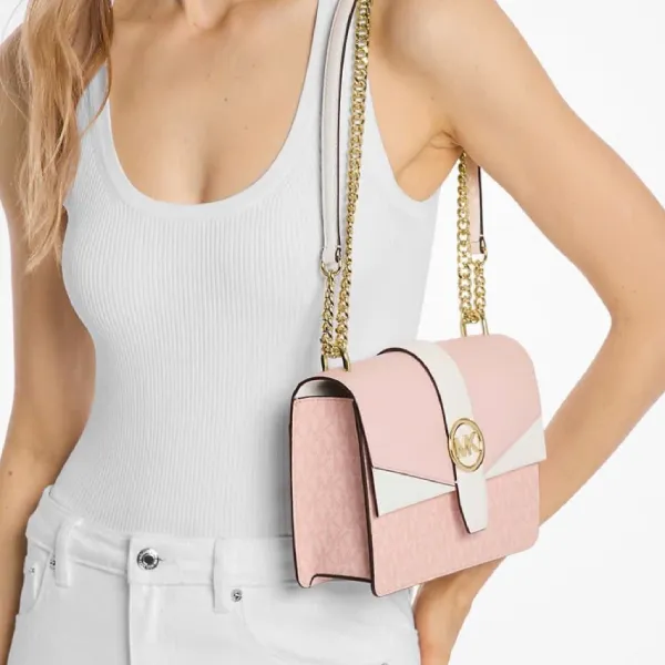 Túi Đeo Chéo Nữ Michael Kors MK Greenwich Small Color-Block Signature Logo Crossbody Bag 35S5GGRC1B Màu Hồng