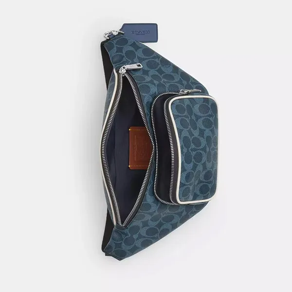 Túi Đeo Chéo Nam Coach Travis Belt Bag 35 In Signature Canvas CET44 Màu Xanh
