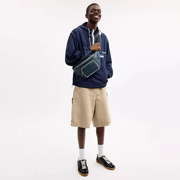 Túi Đeo Chéo Nam Coach Travis Belt Bag 35 In Signature Canvas CET44 Màu Xanh