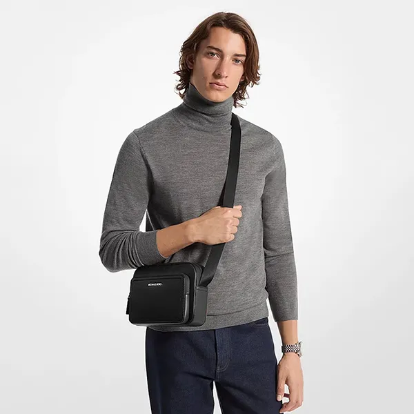 Túi Đeo Chéo Nam Michael Kors MK Cooper Pebbled Leather Utility Crossbody Bag 37F4LCOC6L Màu Đen