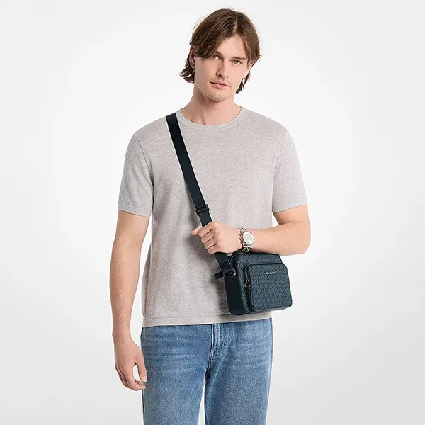 Túi Đeo Chéo Nam Michael Kors MK Cooper Signature Logo Flight Bag 37S6LCOC6X Màu Xanh