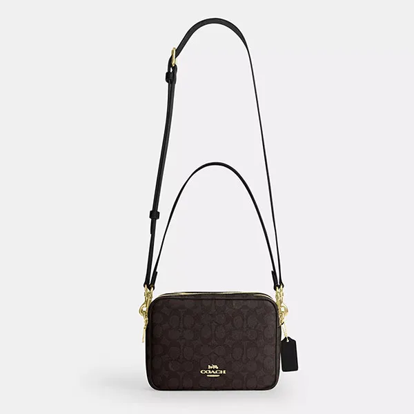 Túi Đeo Chéo Nữ Coach Carey Crossbody Bag In Signature Canvas CEK66 Màu Nâu Đen