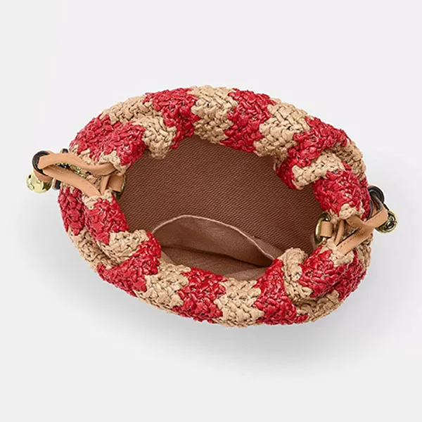 Túi Đeo Chéo Nữ Coach Faye Mini Drawstring Bag With Stripes Straw/ Gold/ Red/ Tan CEN17 Màu Be Đỏ