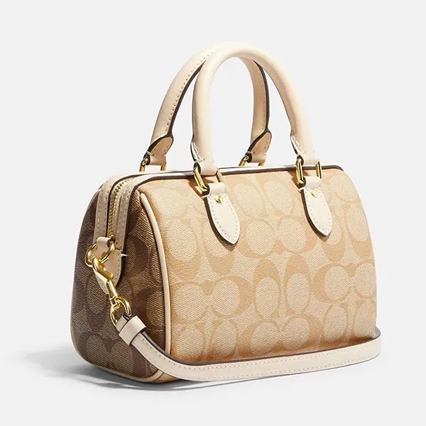 Túi Đeo Chéo Nữ Coach Mini Rowan Satchel In Blocked Signature Canvas CH160 Màu Beige