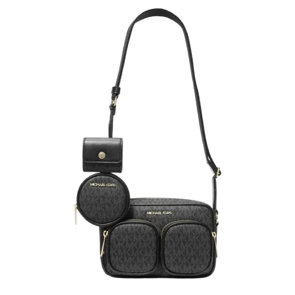 Túi Đeo Chéo Nữ Michael Kors MK Jet Set Medium Leather Crossbody Bag With Case 35S2GTTC2B1 Màu Đen