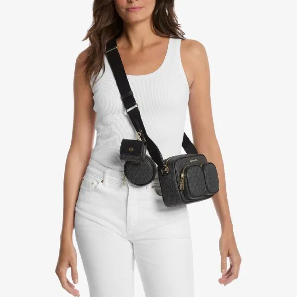 Túi Đeo Chéo Nữ Michael Kors MK Jet Set Medium Leather Crossbody Bag With Case 35S2GTTC2B1 Màu Đen