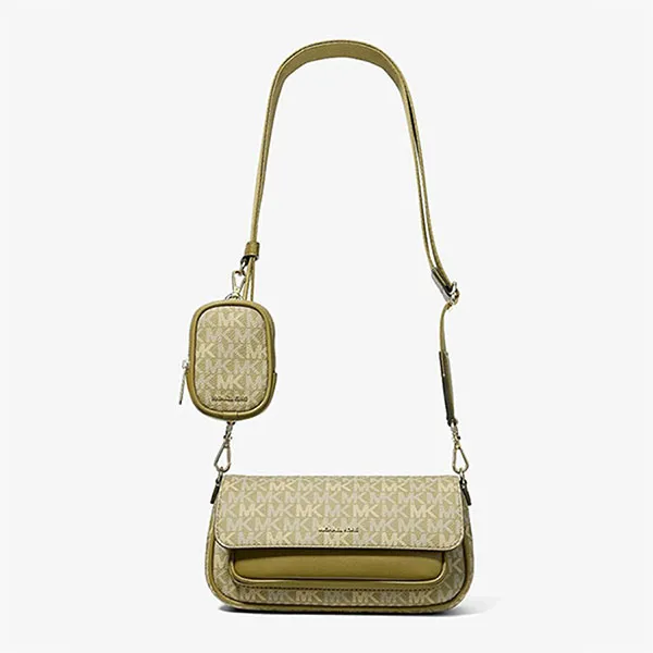 Túi Đeo Chéo Nữ Michael Kors MK Jet Set Travel Small Signature Logo Crossbody Bag With Pouch 35F6GTVC0V Oregano Màu Xanh Rêu