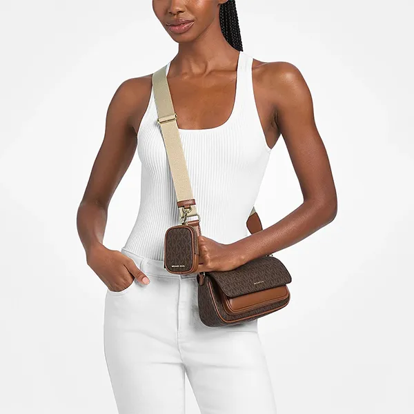 Túi Đeo Chéo Nữ Michael Kors MK Jet Set Travel Small Signature Logo Crossbody Bag With Pouch 35S6GTVC0B Màu Nâu