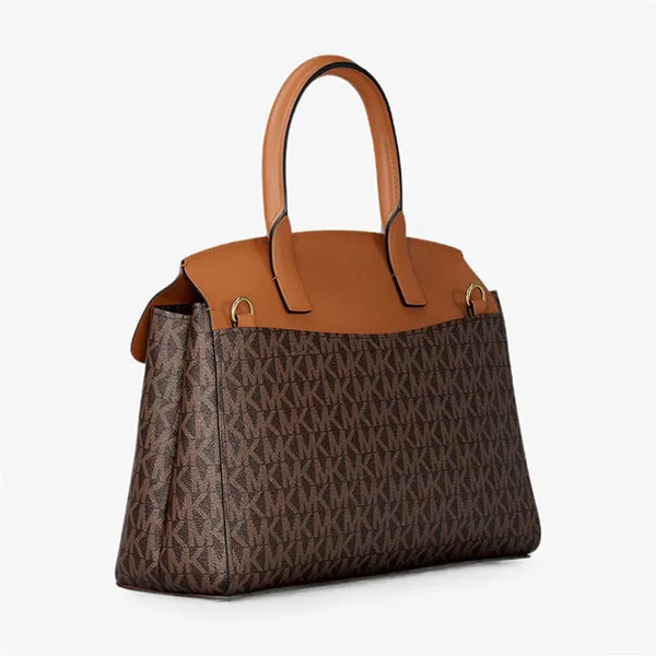 Túi Đeo Chéo Nữ Michael Kors MK Landry Small Signature Logo Satchel 30T6GX7S1B Màu Nâu Đen