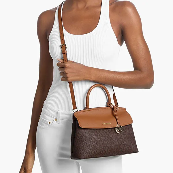 Túi Đeo Chéo Nữ Michael Kors MK Landry Small Signature Logo Satchel 30T6GX7S1B Màu Nâu Đen