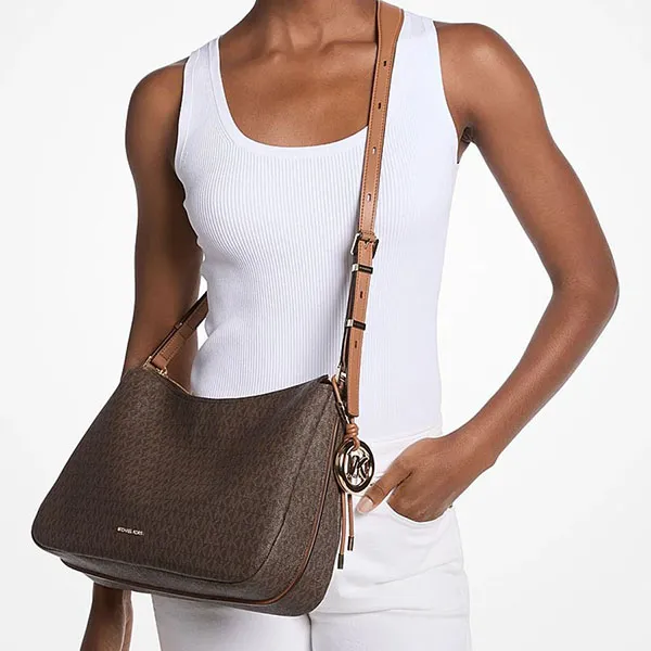 Túi Đeo Chéo Nữ Michael Kors MK Nolita Medium Signature Logo Shoulder Bag 30F5GY5M2B Màu Nâu Đen