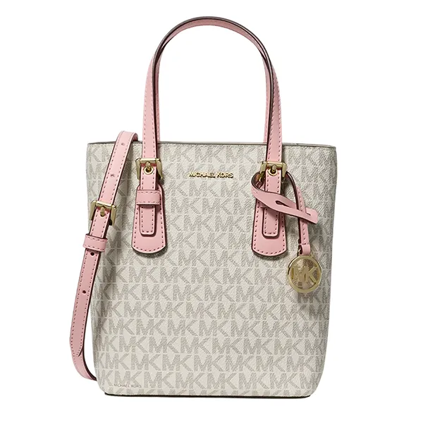 Túi Đeo Chéo Nữ Michael Kors MK Voyager Extra-Small Signature Logo Convertible Crossbody Bag 35F6GV6C0B Màu Hồng Trắng