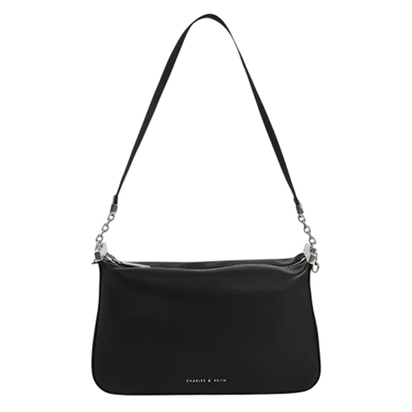Túi Đeo Vai Charles & Keith CNK Curved Shoulder Bag Noir 80151362-A Màu Đen