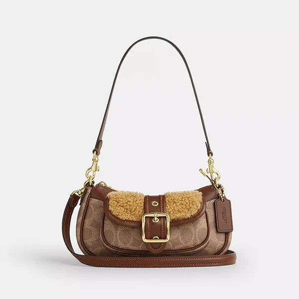 Túi Đeo Vai Nữ Coach Ashton Mini Shoulder Bag In Signature Canvas CDB13 Gold/Tan/Vintage Brown Màu Nâu Vàng