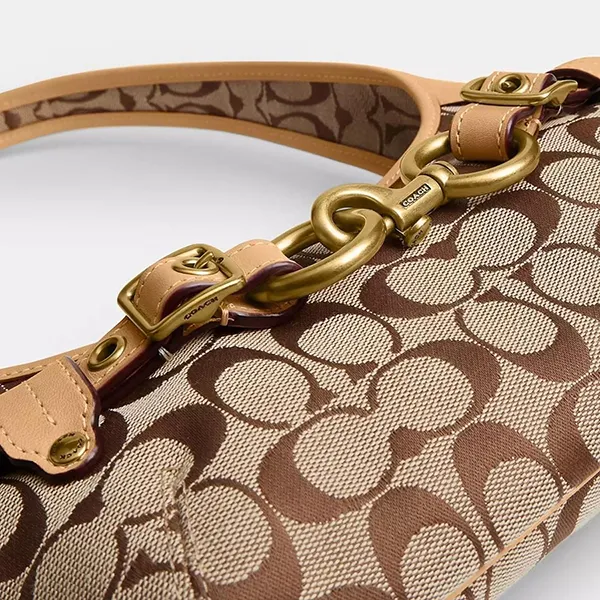 Túi Đeo Vai Nữ Coach Belted Ergo Shoulder Bag 26 In Signature Jacquard Khaki Light Peach CEN87 Màu Nâu Khaki