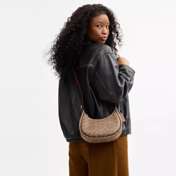 Túi Đeo Vai Nữ Coach Emily Shoulder Bag In Signature Canvas CDX17 Màu Nâu Nhạt