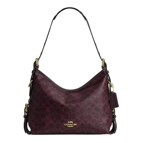 Túi Đeo Vai Nữ Coach Laurel Shoulder Bag With Buckles In Signature Canvas CFP16 Màu Đỏ Mận