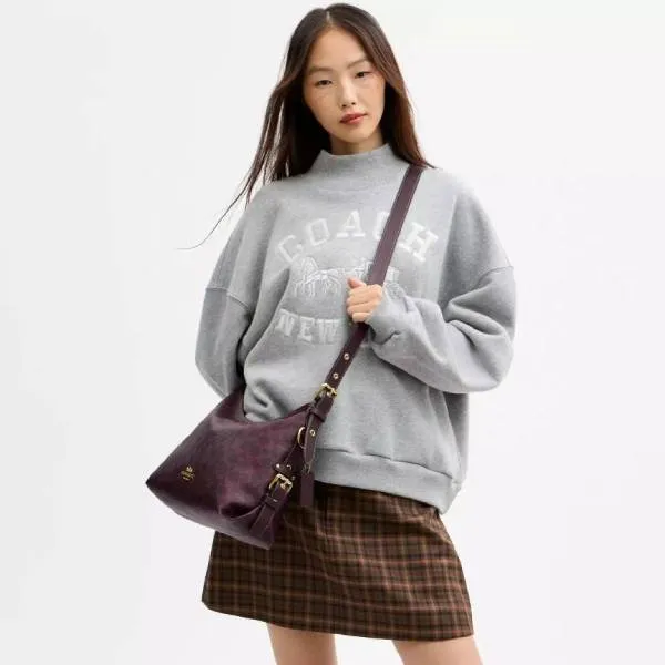 Túi Đeo Vai Nữ Coach Laurel Shoulder Bag With Buckles In Signature Canvas CFP16 Màu Đỏ Mận