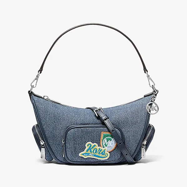 Túi Đeo Vai Nữ Michael Kors MK Merritt Small Embellished Denim Convertible Crossbody Bag 35T6S0WC1B Màu Xanh
