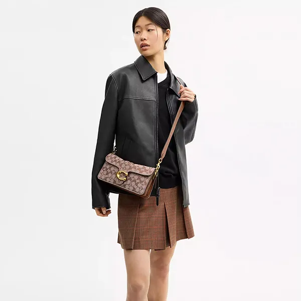 Túi Đeo Vai Nữ Coach Tabby Shoulder Bag 26 Crystal Signature Jacquard CDZ34 Màu Nâu/Xám