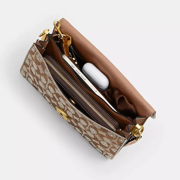 Túi Đeo Vai Nữ Coach Tabby Shoulder Bag 26 Crystal Signature Jacquard CDZ34 Màu Nâu/Xám