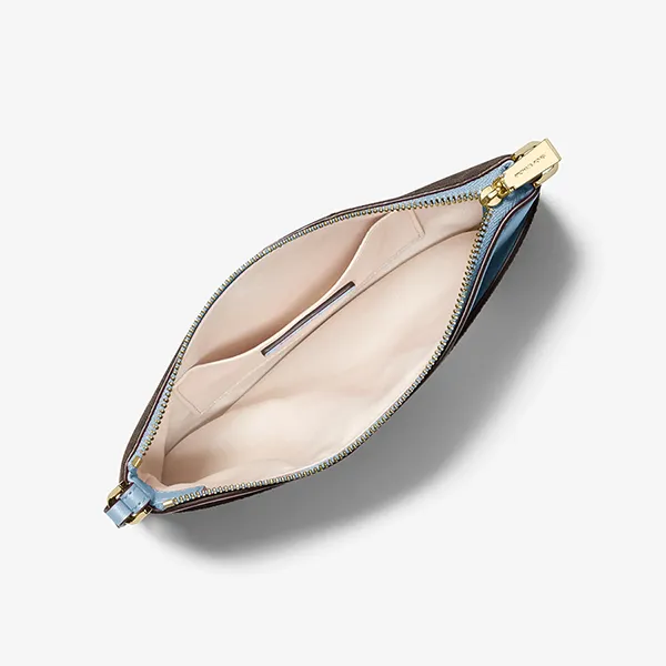 Túi Đeo Vai Nữ Michael Kors MK Jet Set Medium Signature Logo Wristlet 32S6GJ6F6B Màu Xanh - Nâu
