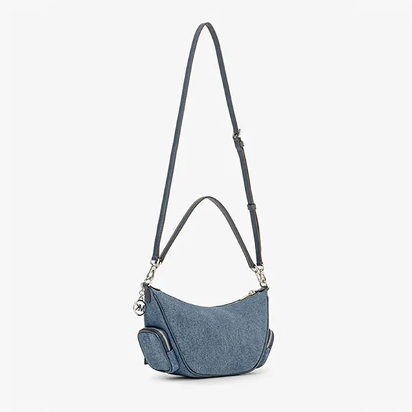 Túi Đeo Vai Nữ Michael Kors MK Merritt Small Embellished Denim Convertible Crossbody Bag 35T6S0WC1B Màu Xanh