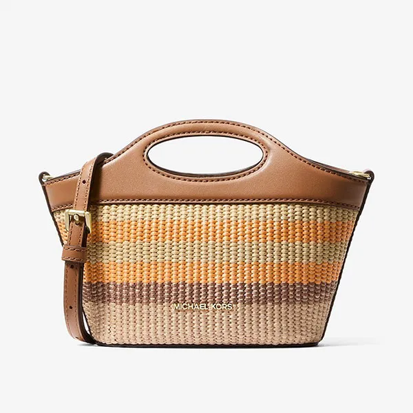 Túi Đeo Vai Nữ Michael Kors MK Tatum Small Striped Woven Crossbody Bag 35S6GTAC1W Radiant Orange Multi Màu Cam Nâu