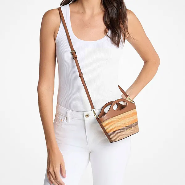 Túi Đeo Vai Nữ Michael Kors MK Tatum Small Striped Woven Crossbody Bag 35S6GTAC1W Radiant Orange Multi Màu Cam Nâu