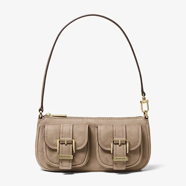Túi Đeo Vai Nữ Michael Kors MK Zoe Small Suede Convertible Pochette Birch 32T5GZCU1L Màu Xám Nâu