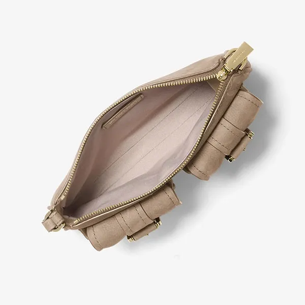 Túi Đeo Vai Nữ Michael Kors MK Zoe Small Suede Convertible Pochette Birch 32T5GZCU1L Màu Xám Nâu